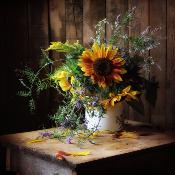 centre amb ceramica i girasols